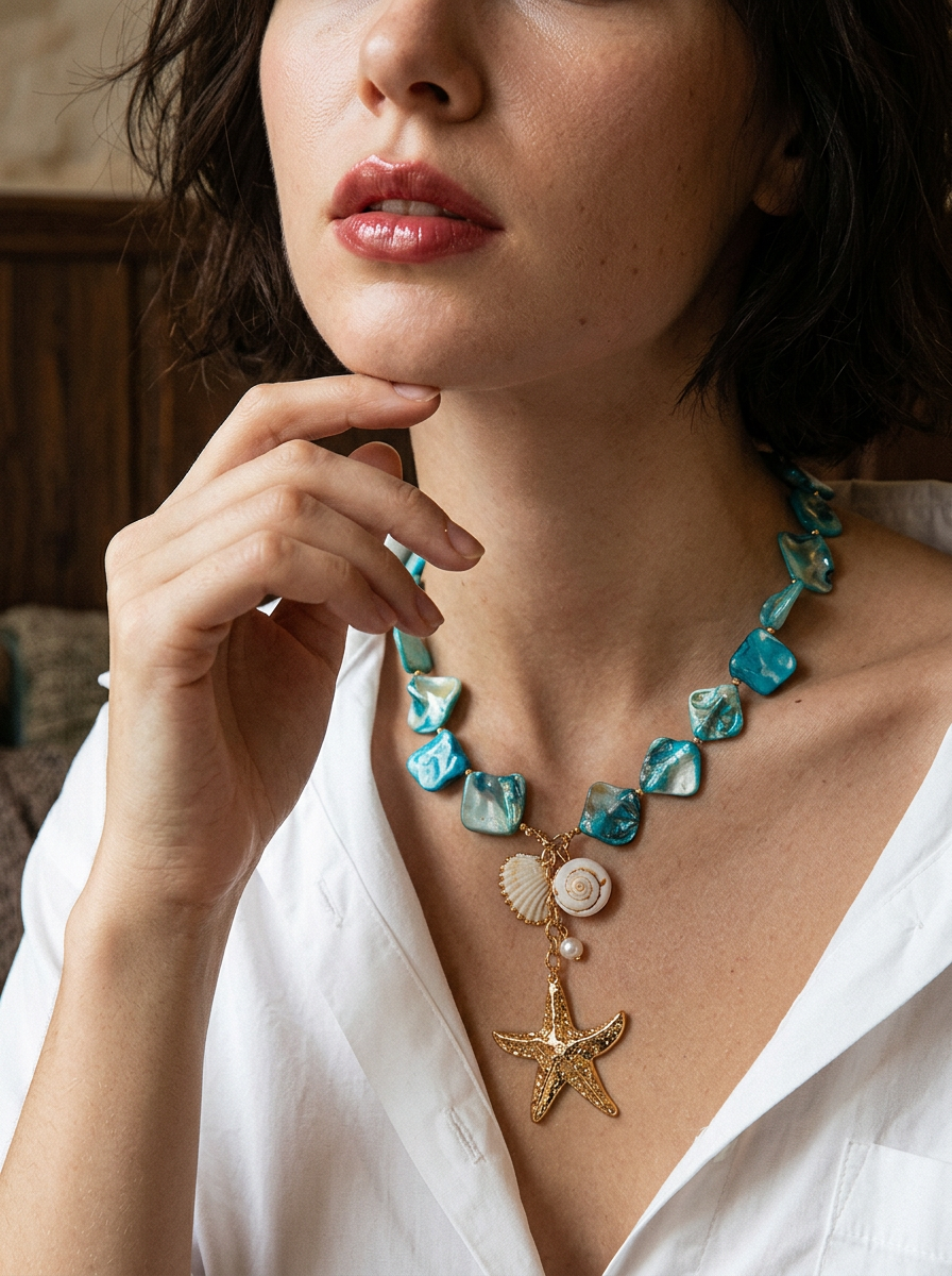 The Ocean Muse Necklace | Shell & Starfish Statement Piece