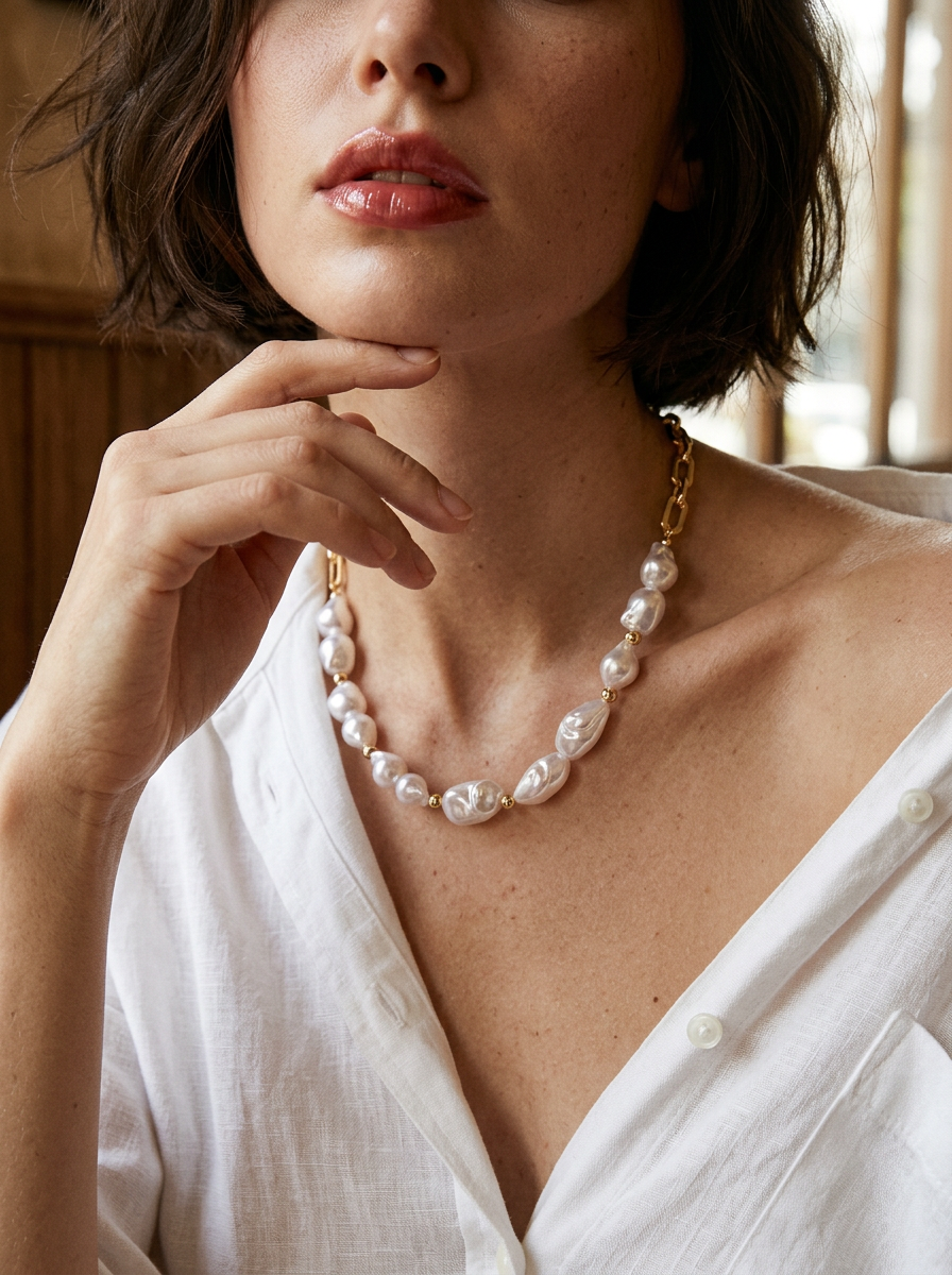 Baroque Pearl Necklace | Gold Chain Statement Piece