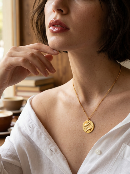 Zodiac Coin Necklace | 12 Constellation Embossed Pendant