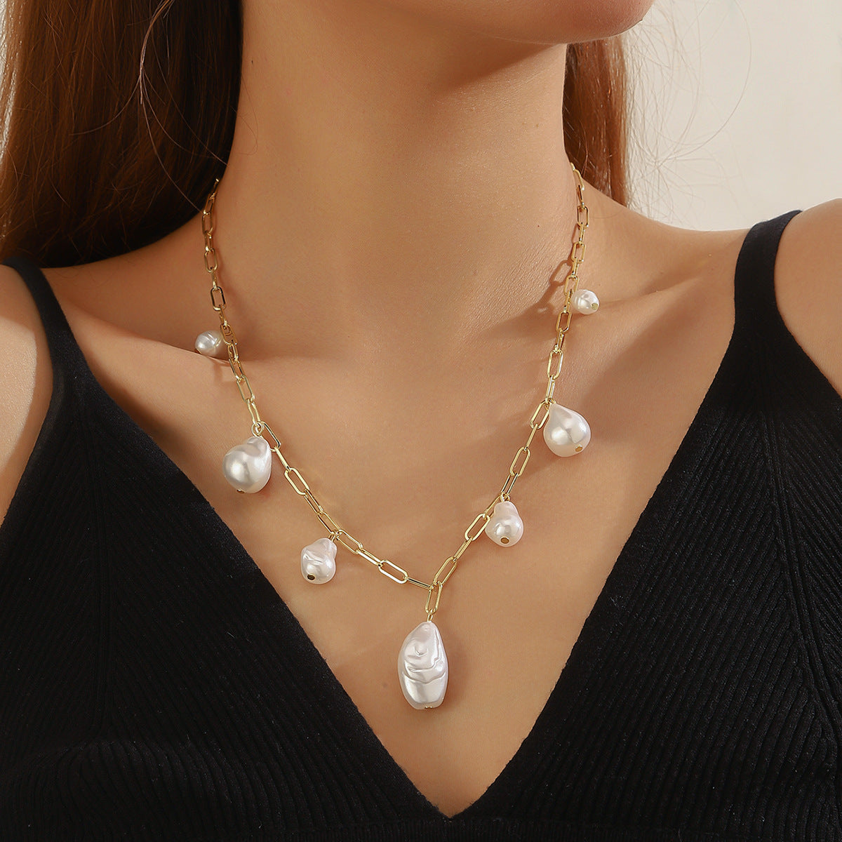 Baroque Pearl Necklace | Gold Chain Statement Piece
