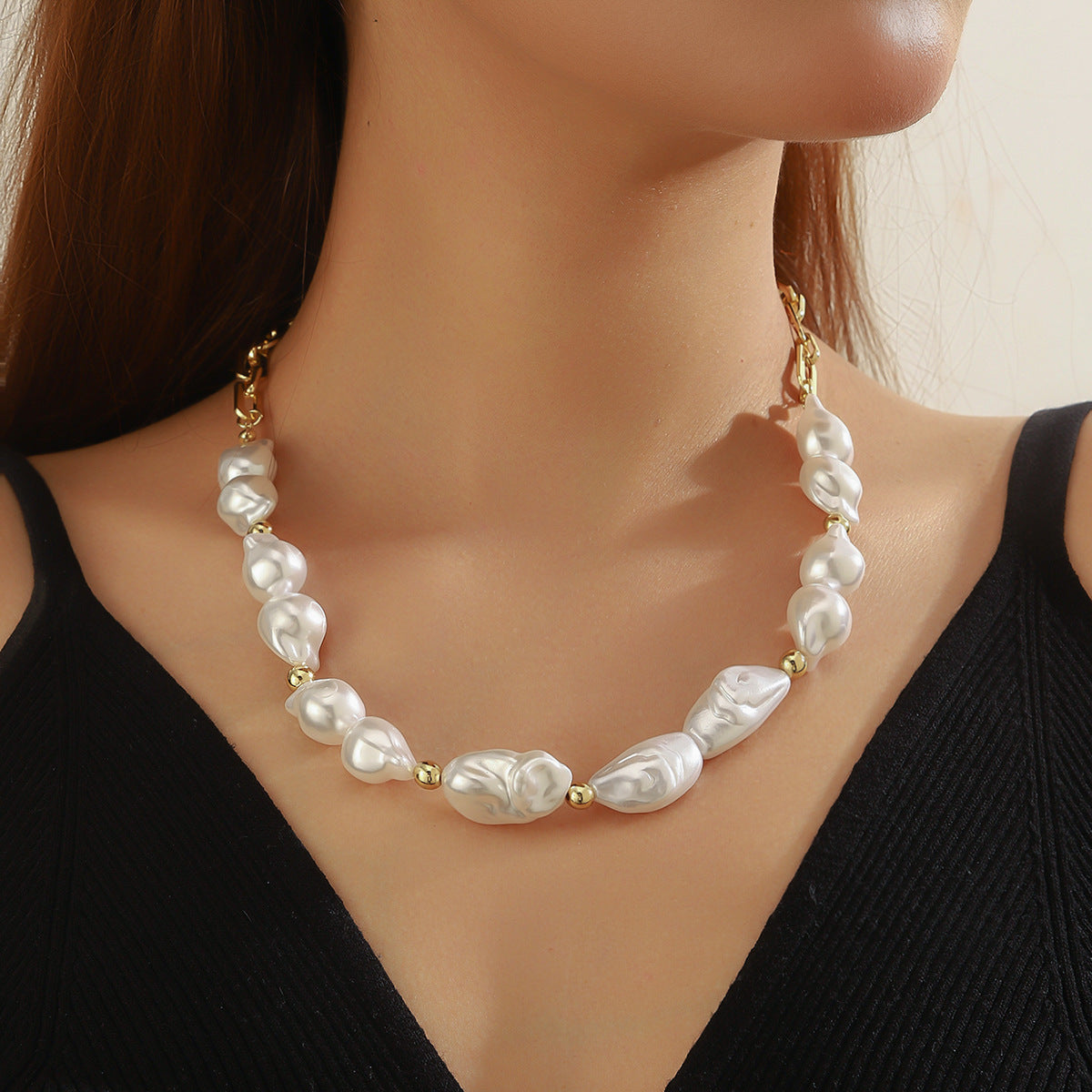 Baroque Pearl Necklace | Gold Chain Statement Piece