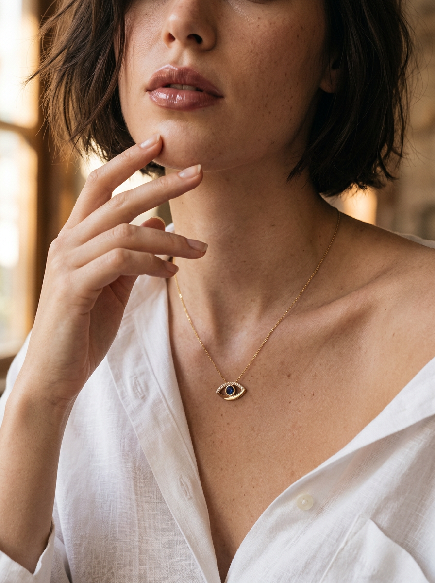 Evil Eye Necklace | Sapphire CZ Protection Pendant