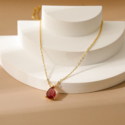 Birthstone Necklace | 12 Months CZ Teardrop Pendant