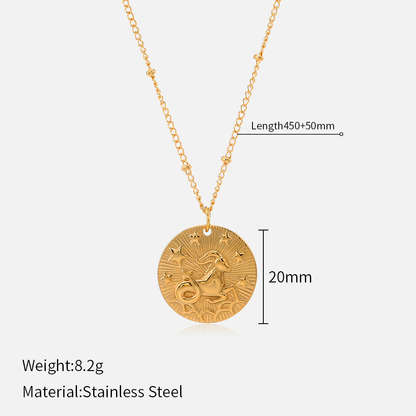 Zodiac Coin Necklace | 12 Constellation Embossed Pendant