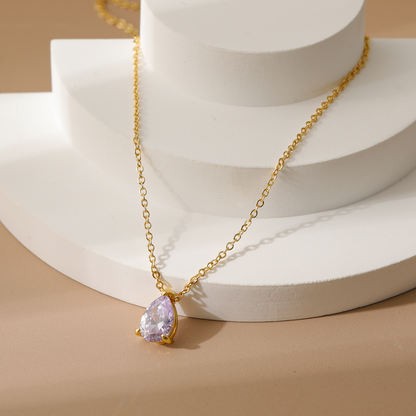 Birthstone Necklace | 12 Months CZ Teardrop Pendant