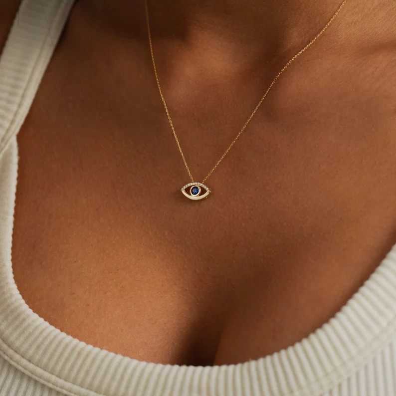 Evil Eye Necklace | Sapphire CZ Protection Pendant