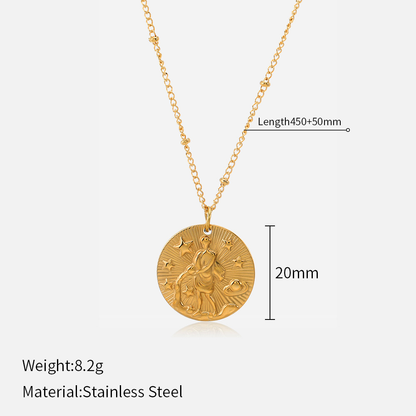 Zodiac Coin Necklace | 12 Constellation Embossed Pendant