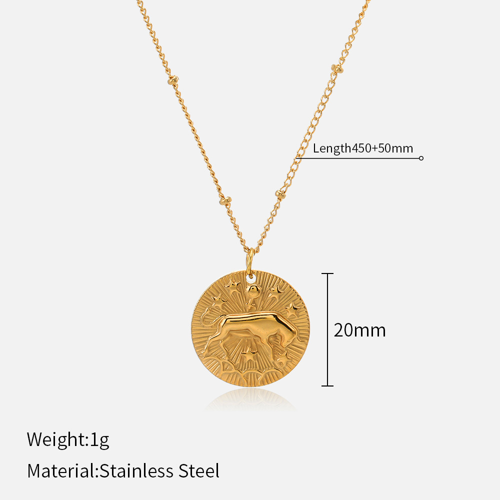 Zodiac Coin Necklace | 12 Constellation Embossed Pendant
