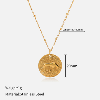 Zodiac Coin Necklace | 12 Constellation Embossed Pendant