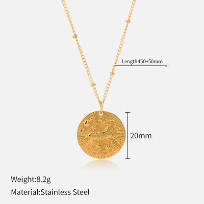 Zodiac Coin Necklace | 12 Constellation Embossed Pendant
