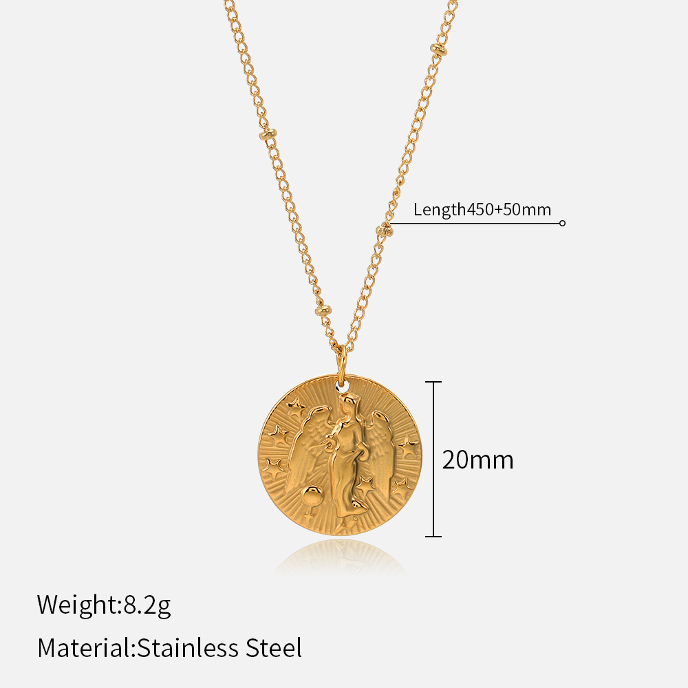 Zodiac Coin Necklace | 12 Constellation Embossed Pendant
