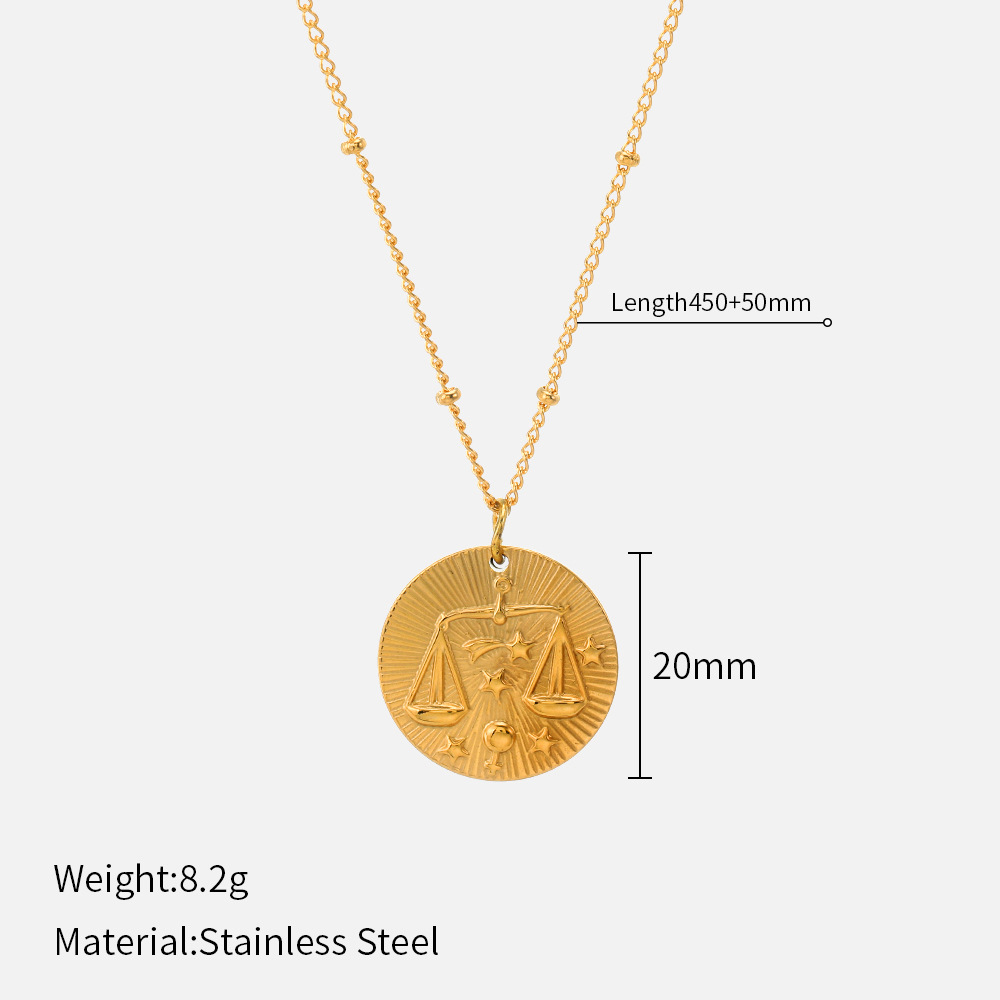 Zodiac Coin Necklace | 12 Constellation Embossed Pendant