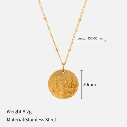 Zodiac Coin Necklace | 12 Constellation Embossed Pendant