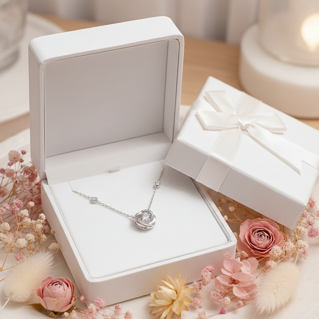 S925 Sterling Silver Möbius Ring Necklace gift box scene