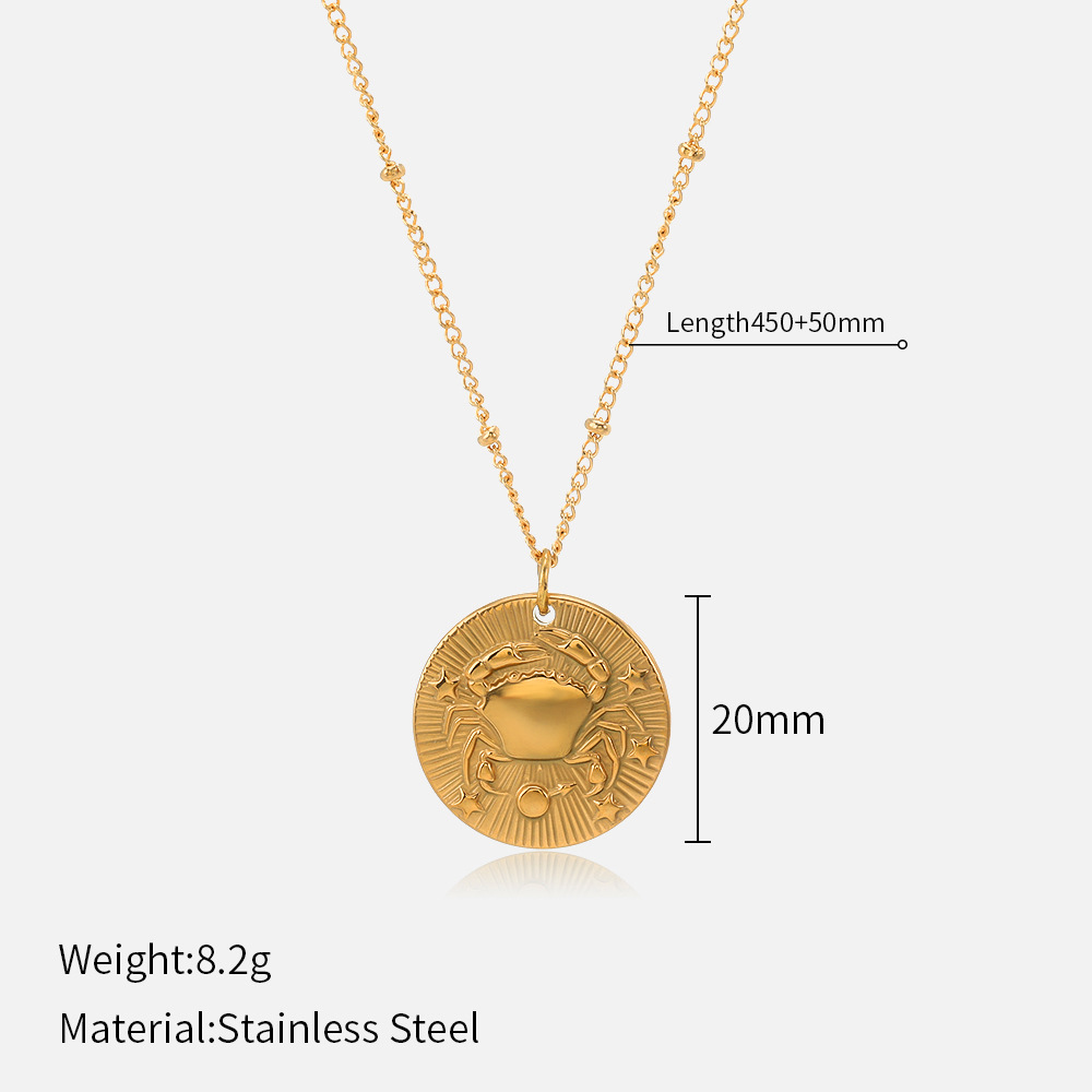 Zodiac Coin Necklace | 12 Constellation Embossed Pendant