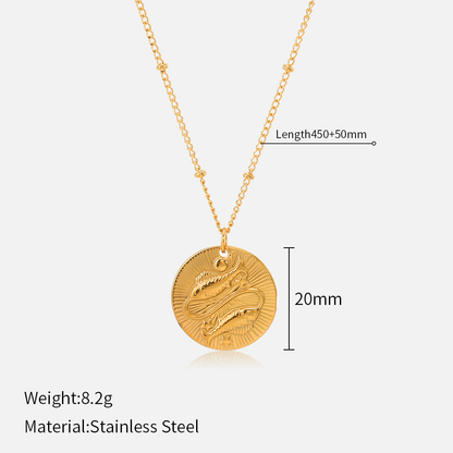 Zodiac Coin Necklace | 12 Constellation Embossed Pendant