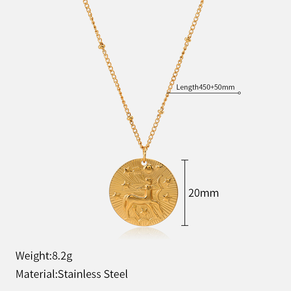 Zodiac Coin Necklace | 12 Constellation Embossed Pendant
