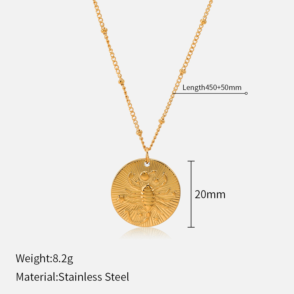 Zodiac Coin Necklace | 12 Constellation Embossed Pendant