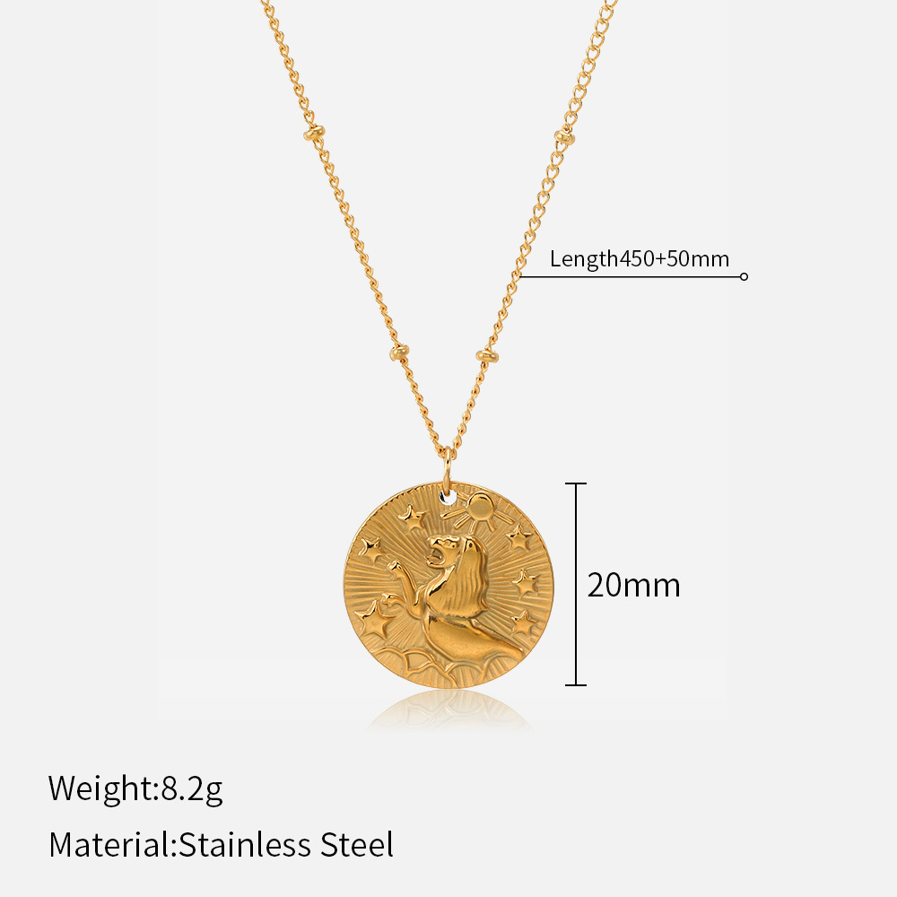 Zodiac Coin Necklace | 12 Constellation Embossed Pendant