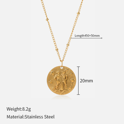 Zodiac Coin Necklace | 12 Constellation Embossed Pendant